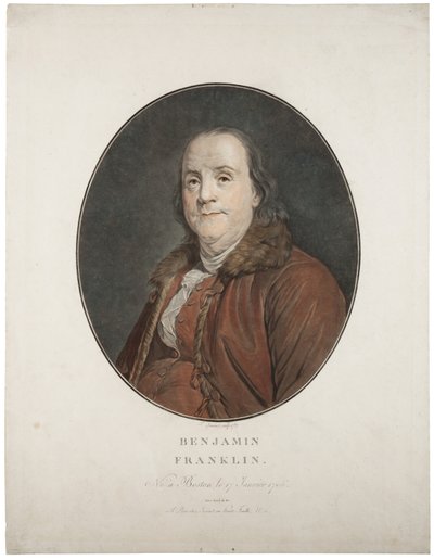 Benjamin Franklin, ca 1789 (handfärgad mezzotint) av Jean Francois Janinet